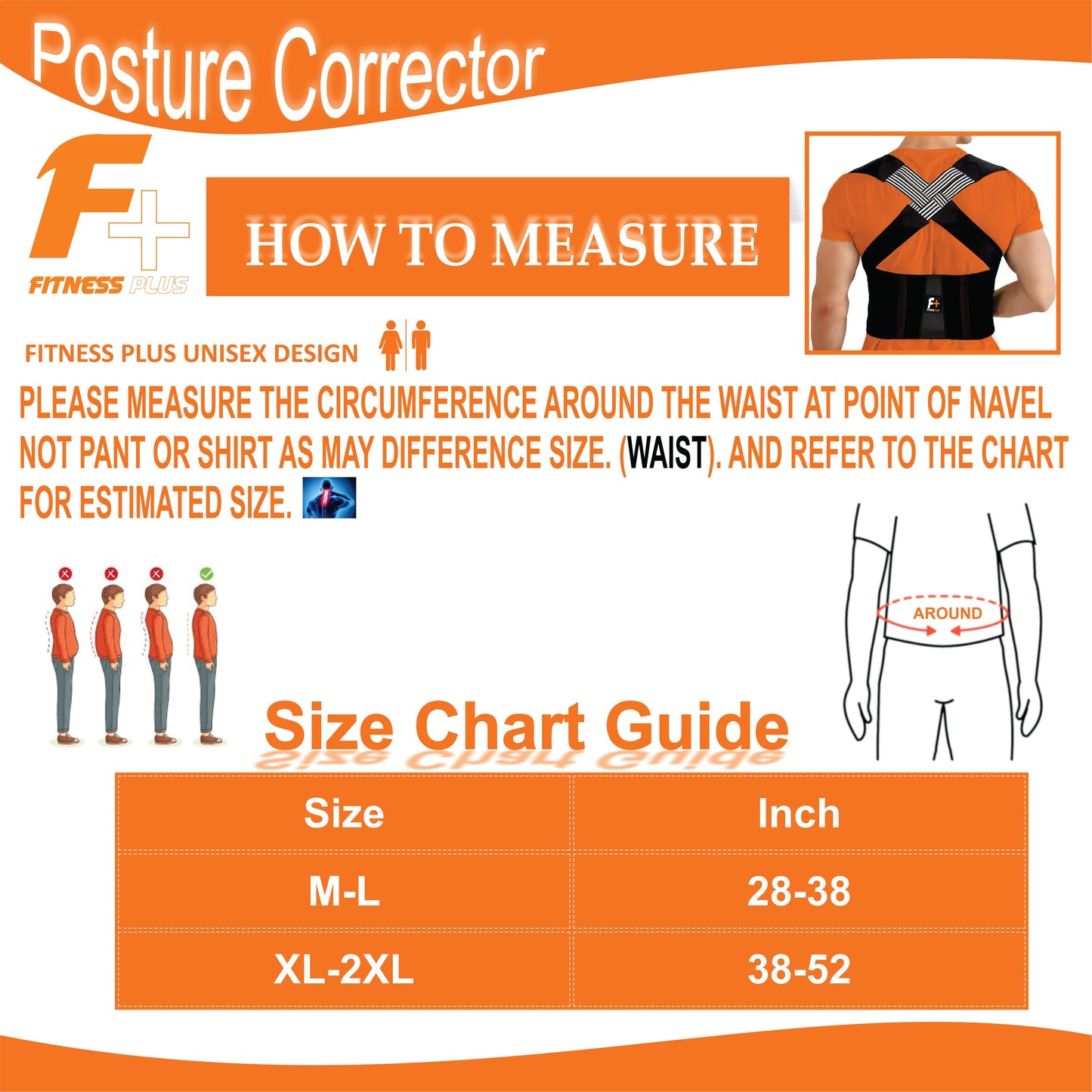 Fitness Plus Posture Corrector Belt – Adjustable Back Support Brace for Men & Women | Spine Alignment & Lower Back Pain Relief